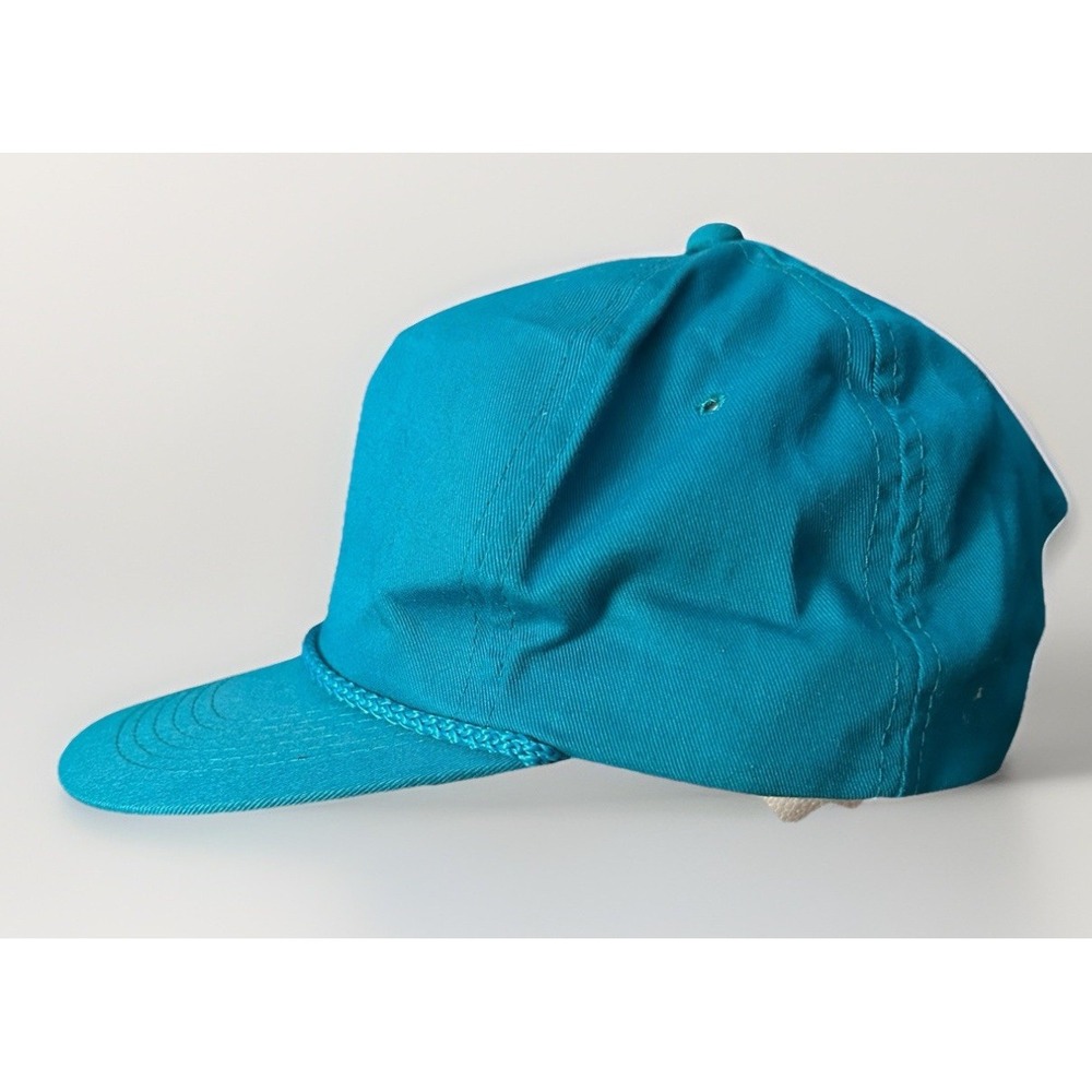 Vintage 80s 90s Blank Rope Snapback Hat Teal Blue YoungAn Hat Co Cotton OSFA - Picture 2 of 5